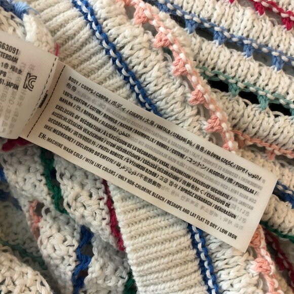Hollister Womens Sweater Cropped Crochet Open Knit Striped Colorful White S - Picture 4 of 4